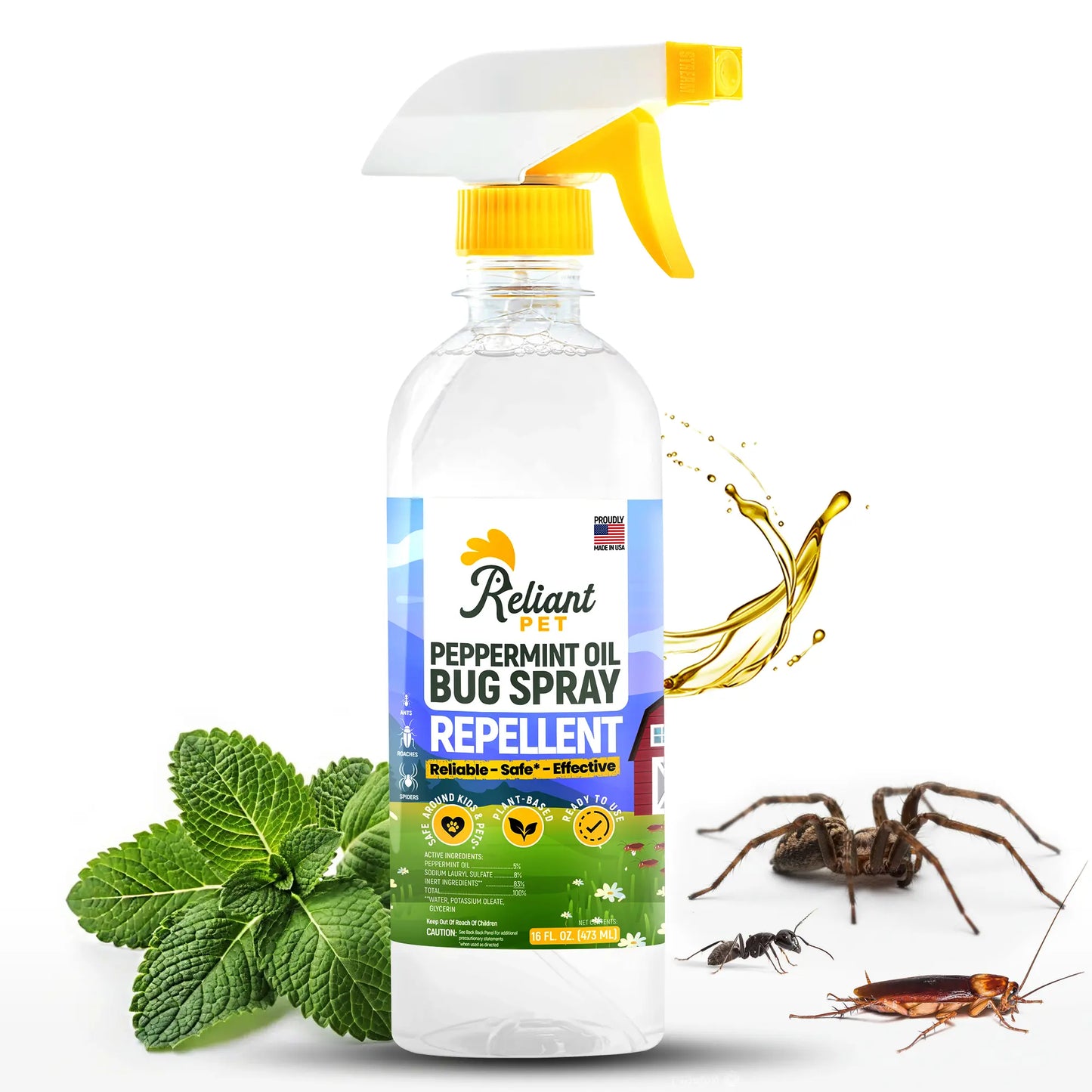Reliant Pet Peppermint Oil Bug Spray 16oz Safe for Kids & Pets