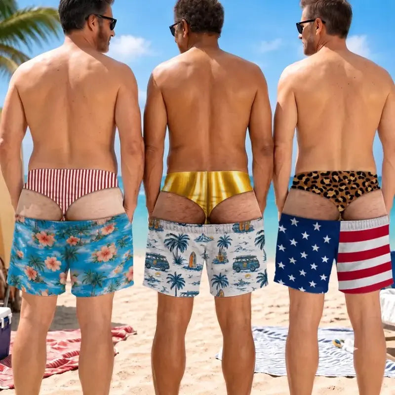 John Pork Men's Beach Swim Trunks Quick-Dry,Printed, Casual Fashion Style with Pockets & Drawstring- Men's Clothing, Swimsuits for Sports & Outdoor Use