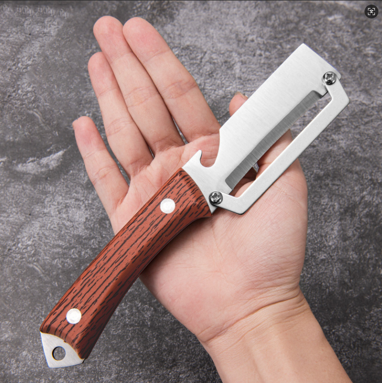 Wooden Handle Stainless Steel Peeler with Bottle Opener Durable Kitchen Tool