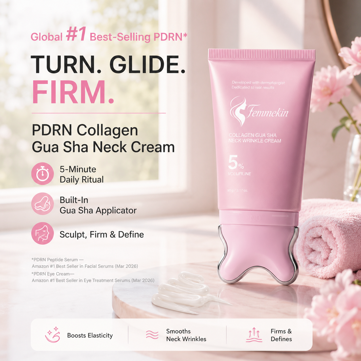 Collagen Gua Sha Neck Firming Cream with Volufiline Massager