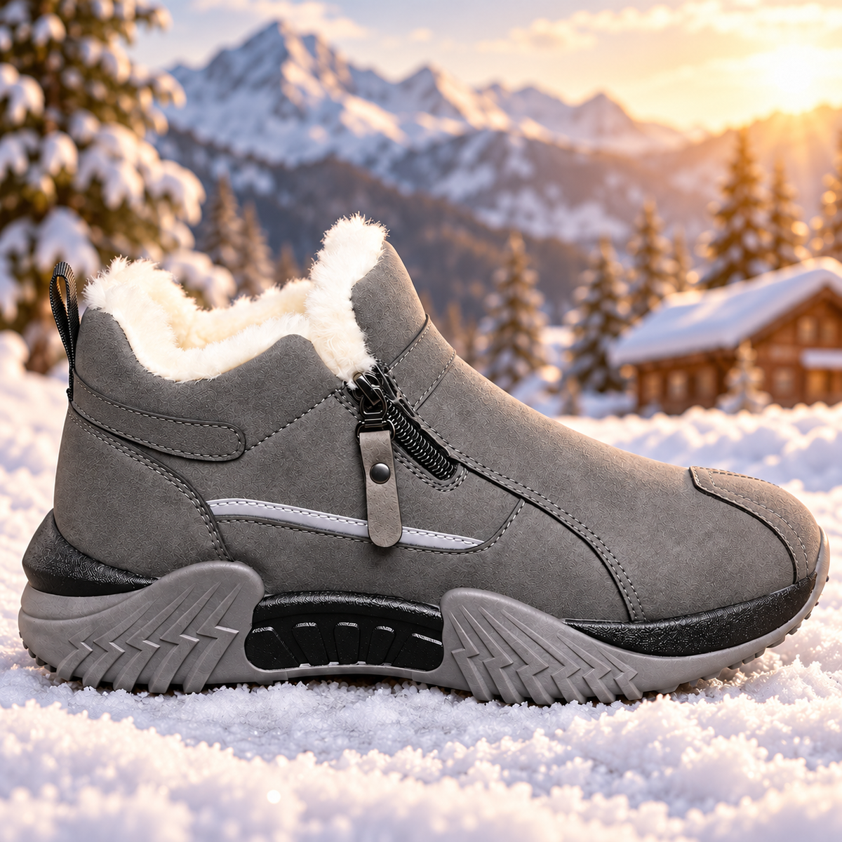 Warm Fleece Winter Snow Boots with Side Zip | Anti-Slip Outdoor Ankle Shoes