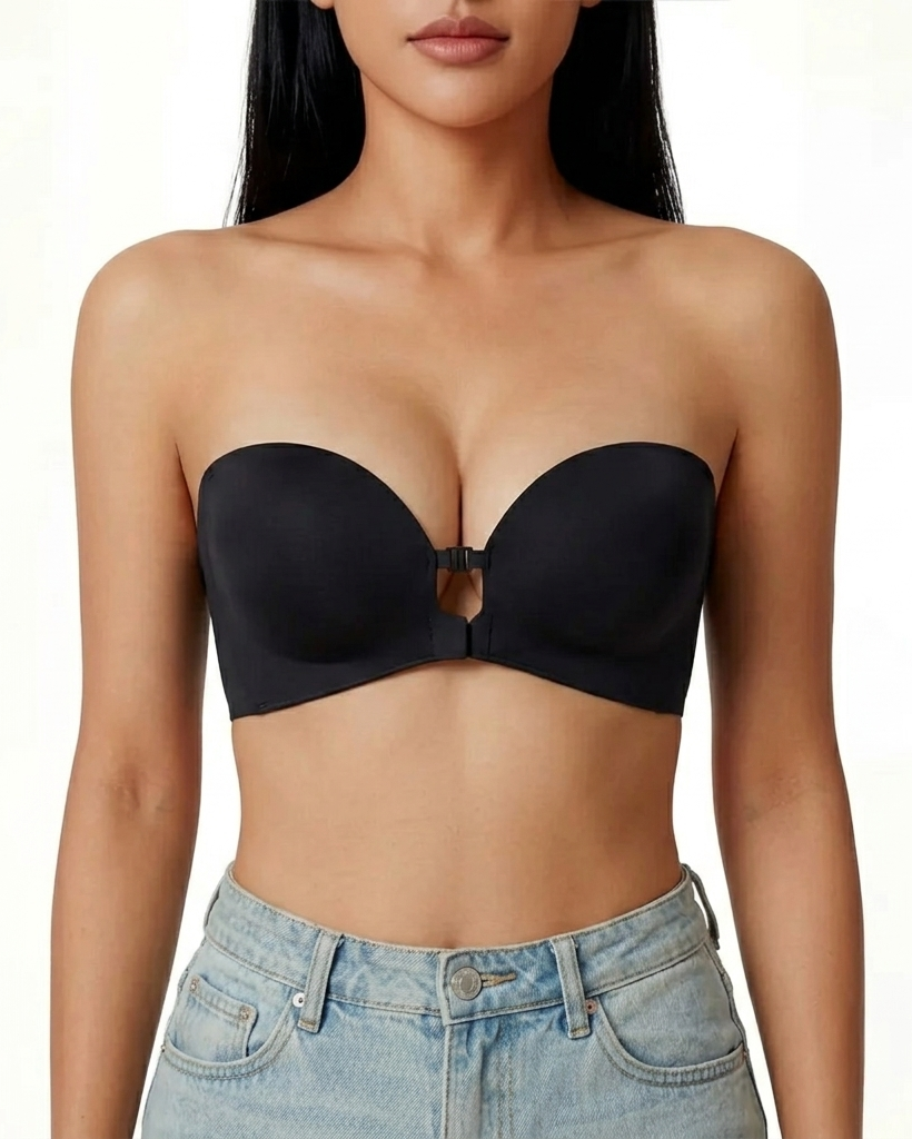 Front Closure Strapless Wireless Support Bra