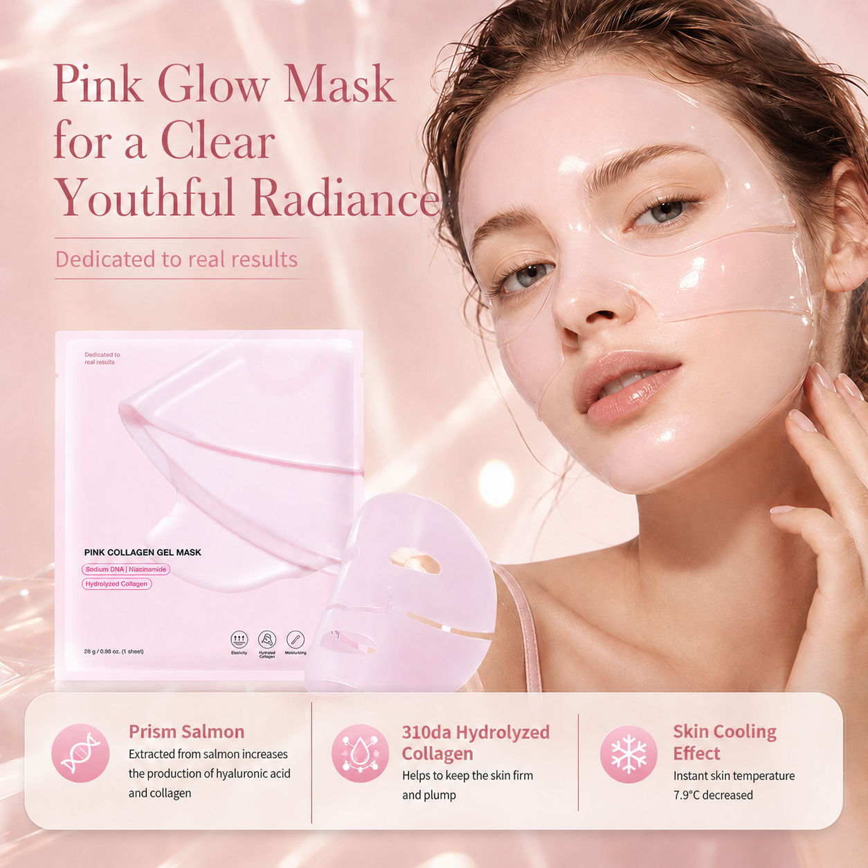 Pink Collagen Gel Face Mask 4 Sheets
