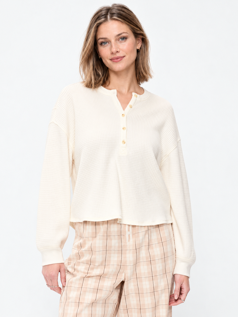 Women's Casual Long Sleeve Crew Neck Henley Shirt