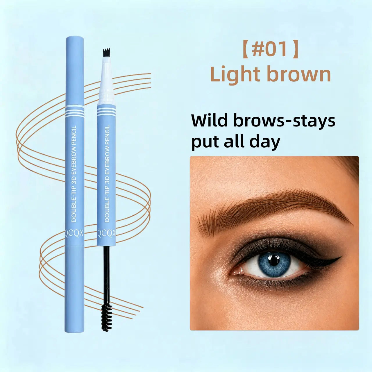 QCQX Waterproof 2-in-1 Micro-Fork Eyebrow Pen & Tinted Gel