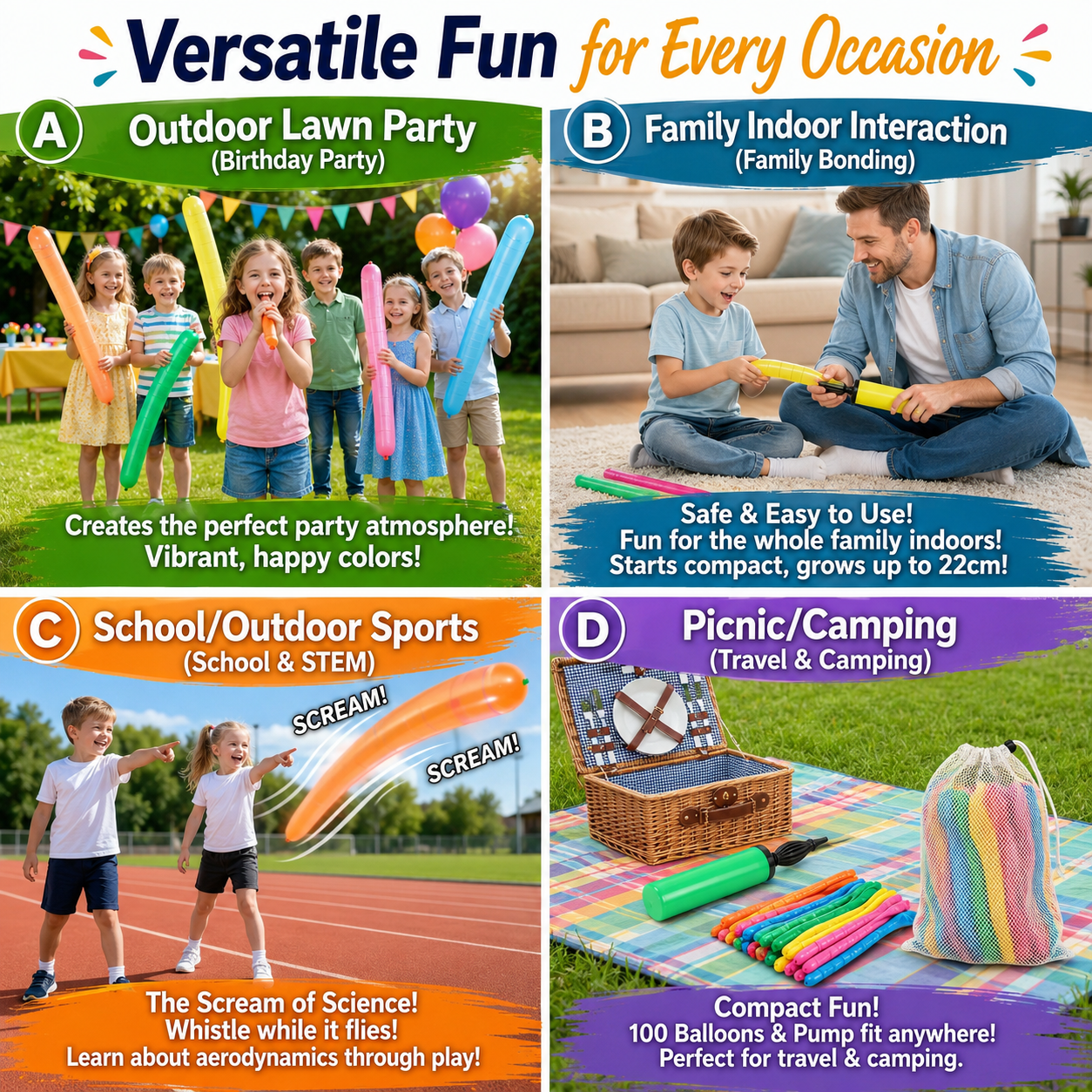 Rocket Balloon Set 100 Pack, Reusable Party Toys