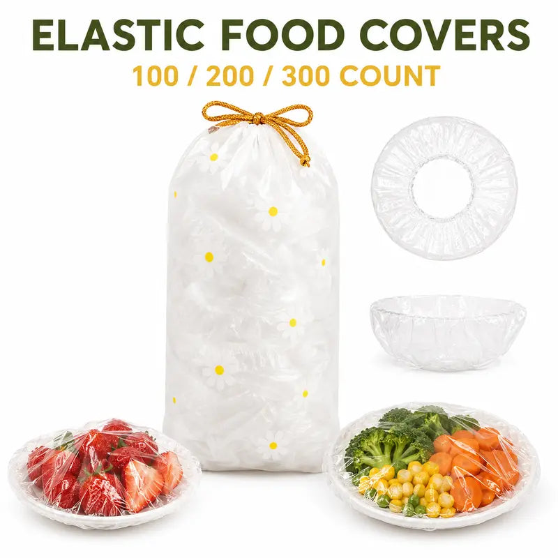 100/200/300 Count Disposable Elastic Bowl Covers, Clear PE Stretch Food Covers, Plastic Wrap Alternative for Plates, Bowls and Containers, Convenient Leftover Storage for Home Kitchen, Picnics and Parties