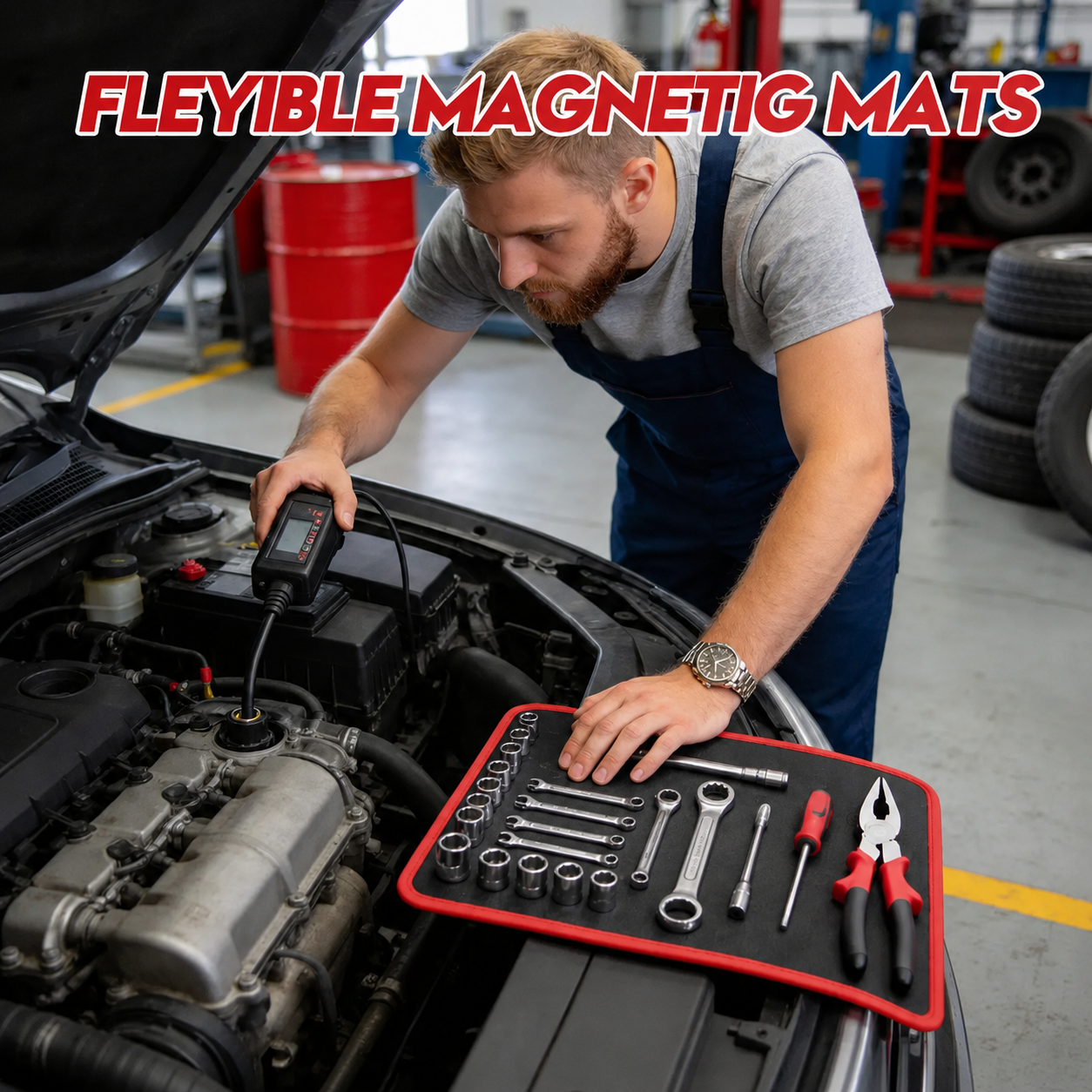 3PC Flexible Magnetic Tool Mat & Tray Holder