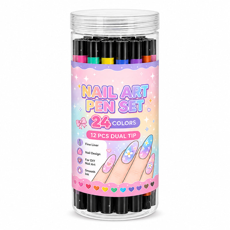 LAST DAY SALE 💕🎁 24 Colors Dual Ended Nail Art Pens Set – Creative, Salon‑Quality, Easy DIY ✨