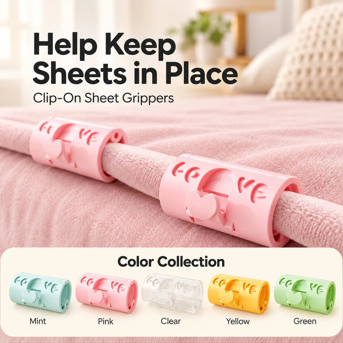 10 PCS Adjustable Bed Sheet Clips — Heart-Lock Grippers to Help Keep Sheets in Place