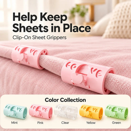 10 PCS Adjustable Bed Sheet Clips — Heart-Lock Grippers to Help Keep Sheets in Place