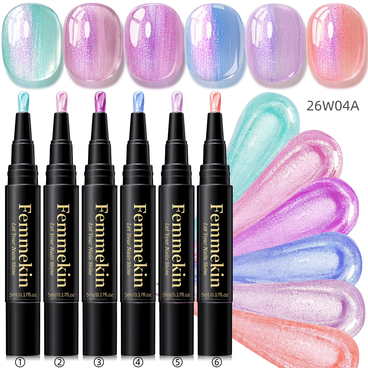5 in 1 Aurora Gel Nail Polish Pen with Base Color and Top Coat