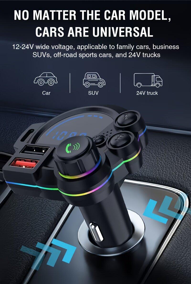 Bluetooth 5.3 Car FM Transmitter with Fast Charging & Hands-Free Calling