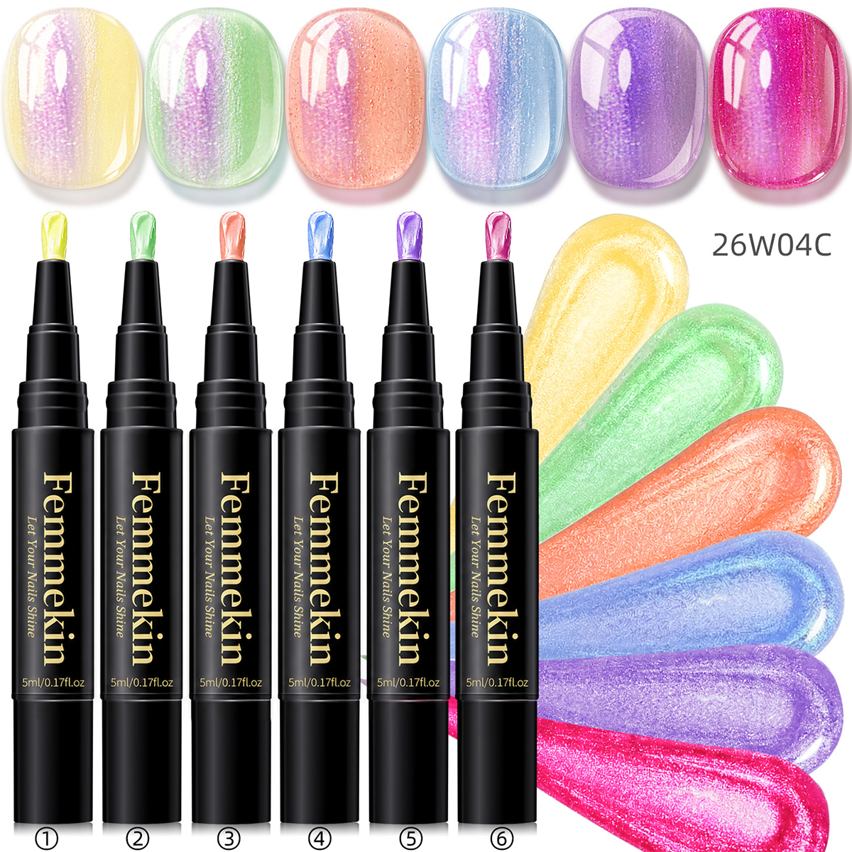5 in 1 Aurora Gel Nail Polish Pen with Base Color and Top Coat