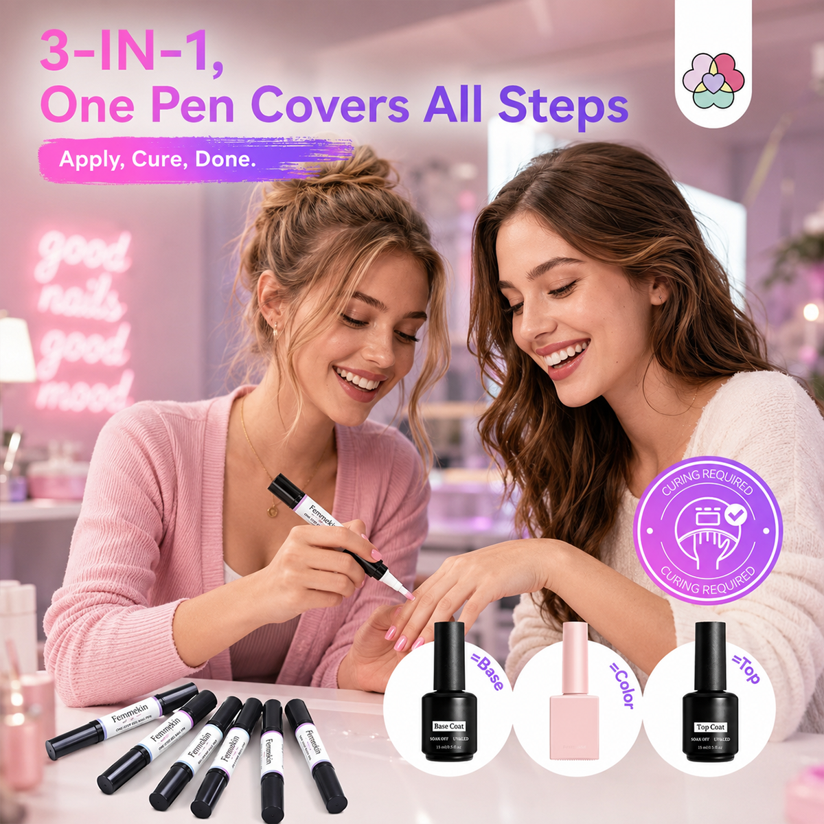 5 in 1 Aurora Gel Nail Polish Pen with Base Color and Top Coat