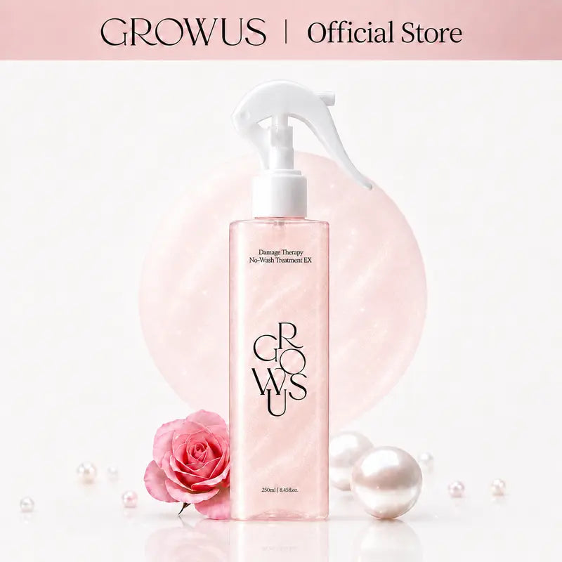 GROWUS Due Rose Damaged Hair Leave-In Treatment Spray 250ml - Haircare Beauty Products, Leave In Conditioner for Adults Wavy Dry Hair, Ceramide Keratin 7 Collagen, Anti-Frizz Glossy Shine, Rose Musk Perfume