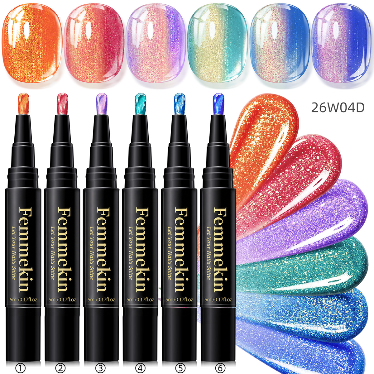 5 in 1 Aurora Gel Nail Polish Pen with Base Color and Top Coat
