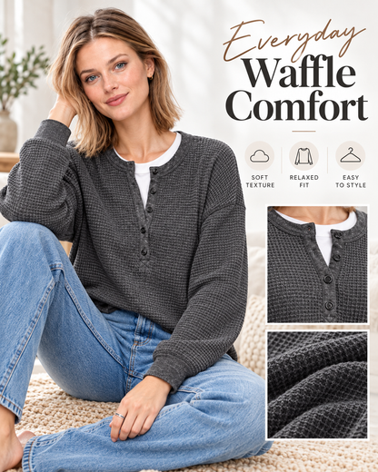 Women's Casual Long Sleeve Crew Neck Henley Shirt