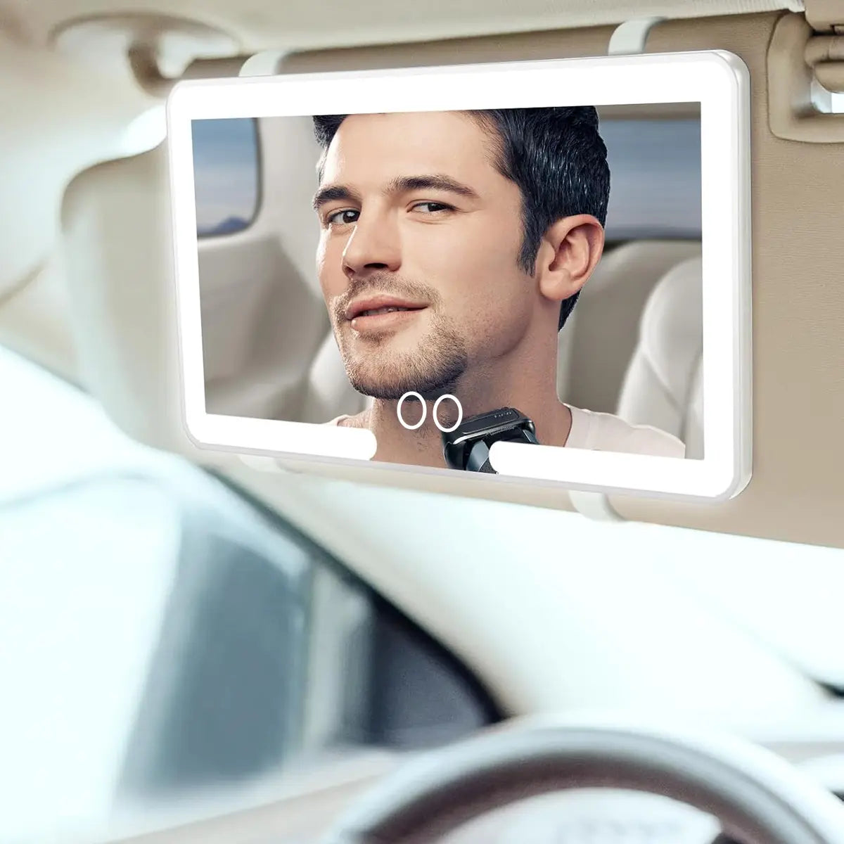 Rechargeable LED Car Sun Visor Makeup Mirror with Dimmable Touchscreen