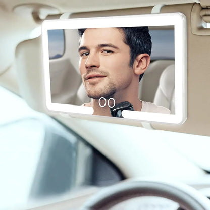 Rechargeable LED Car Sun Visor Makeup Mirror with Dimmable Touchscreen
