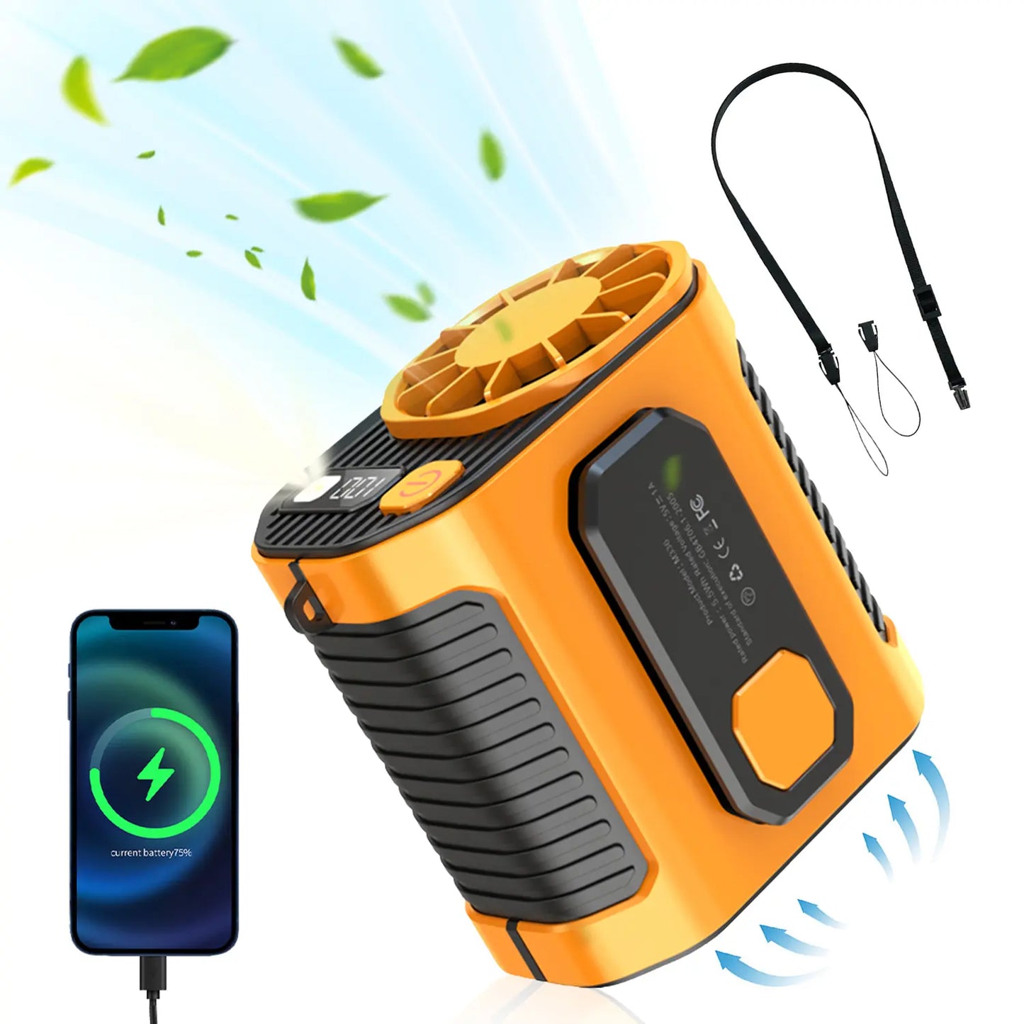 Portable Rechargeable Waist Fan with Power Bank & LED Light