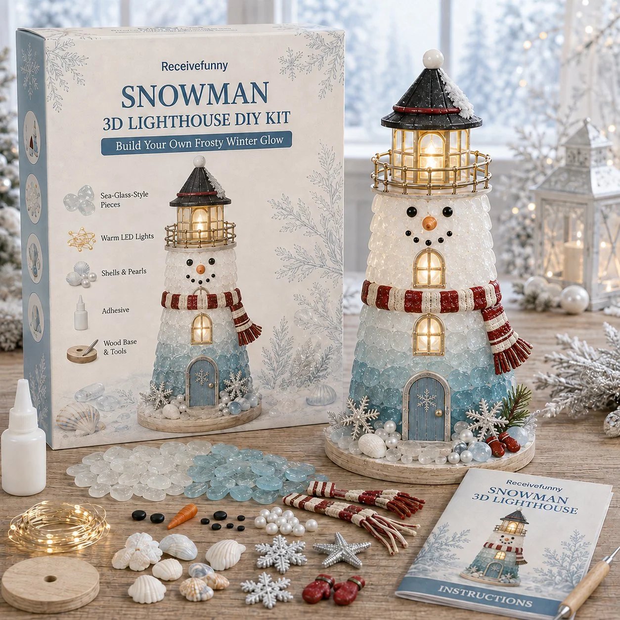 🎄Beginner-Friendly DIY Lighted Christmas Character Sea Glass-Style Lighthouse Kit Collection