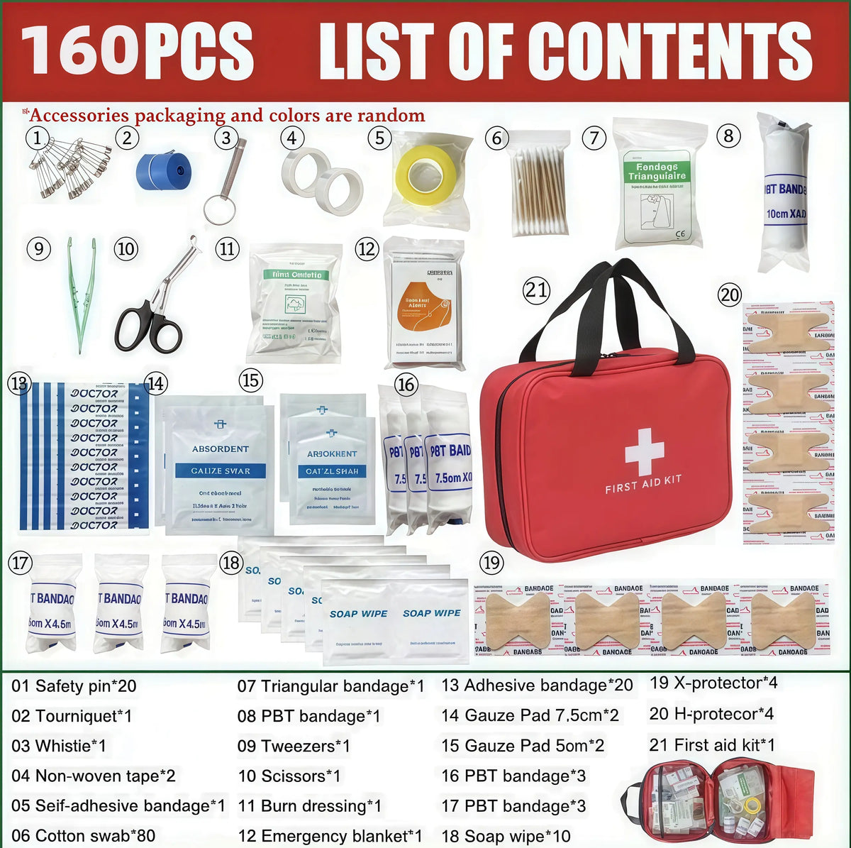 160-Piece Waterproof Portable Trauma First Aid Kit for Home, Car, Travel & Outdoor Safety 🩹