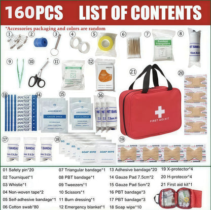 160-Piece Waterproof Portable Trauma First Aid Kit for Home, Car, Travel & Outdoor Safety 🩹