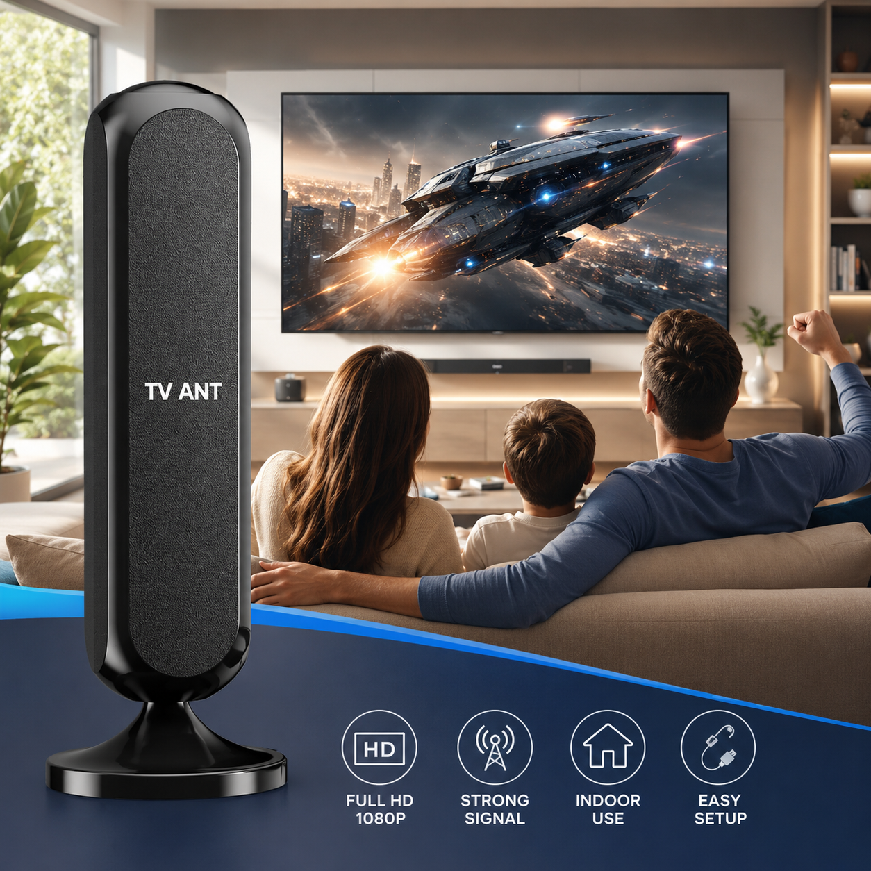 Long Range Amplified 4K Indoor TV Antenna