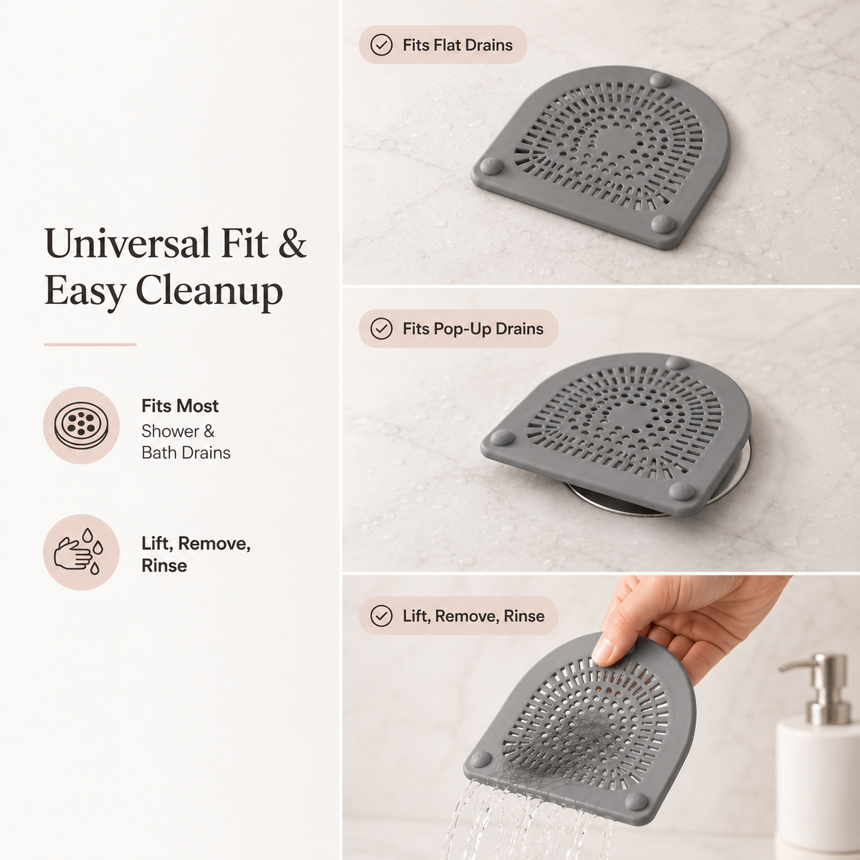 Flexible Silicone Shower Drain Hair Catcher with Suction Cups