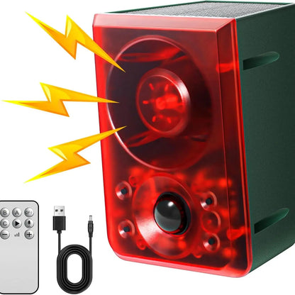 ☀️Solar Outdoor Motion Sensor Alarm - Dog Barking & Gunshot Sound, Support Recording and Volume Adjustment, 130dB Noise with Flashing Light to Deter Raccoon, Deer, Skunk, Bear, Coyote