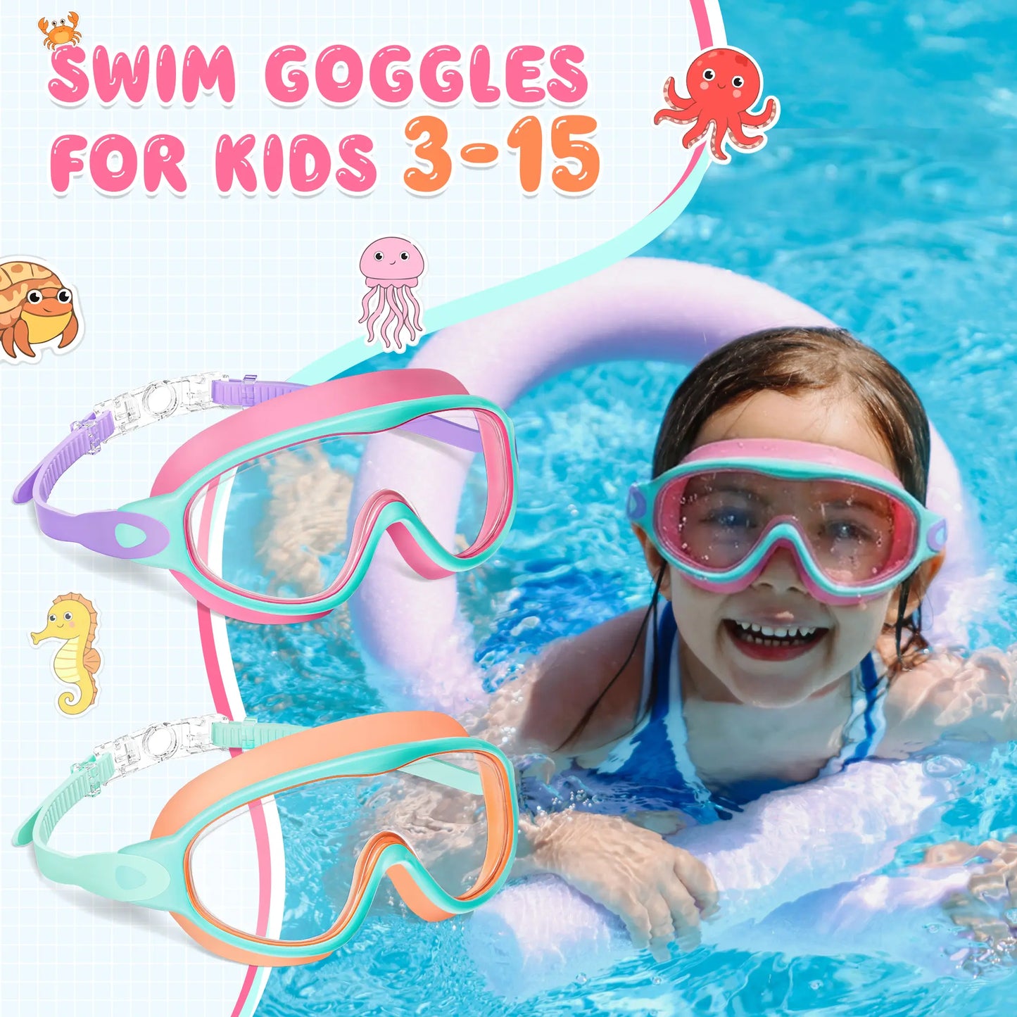 Femmekin Kids Swim Goggles 2 Pack - UV Protection & Anti-Fog