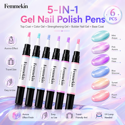 5 in 1 Aurora Gel Nail Polish Pen with Base Color and Top Coat