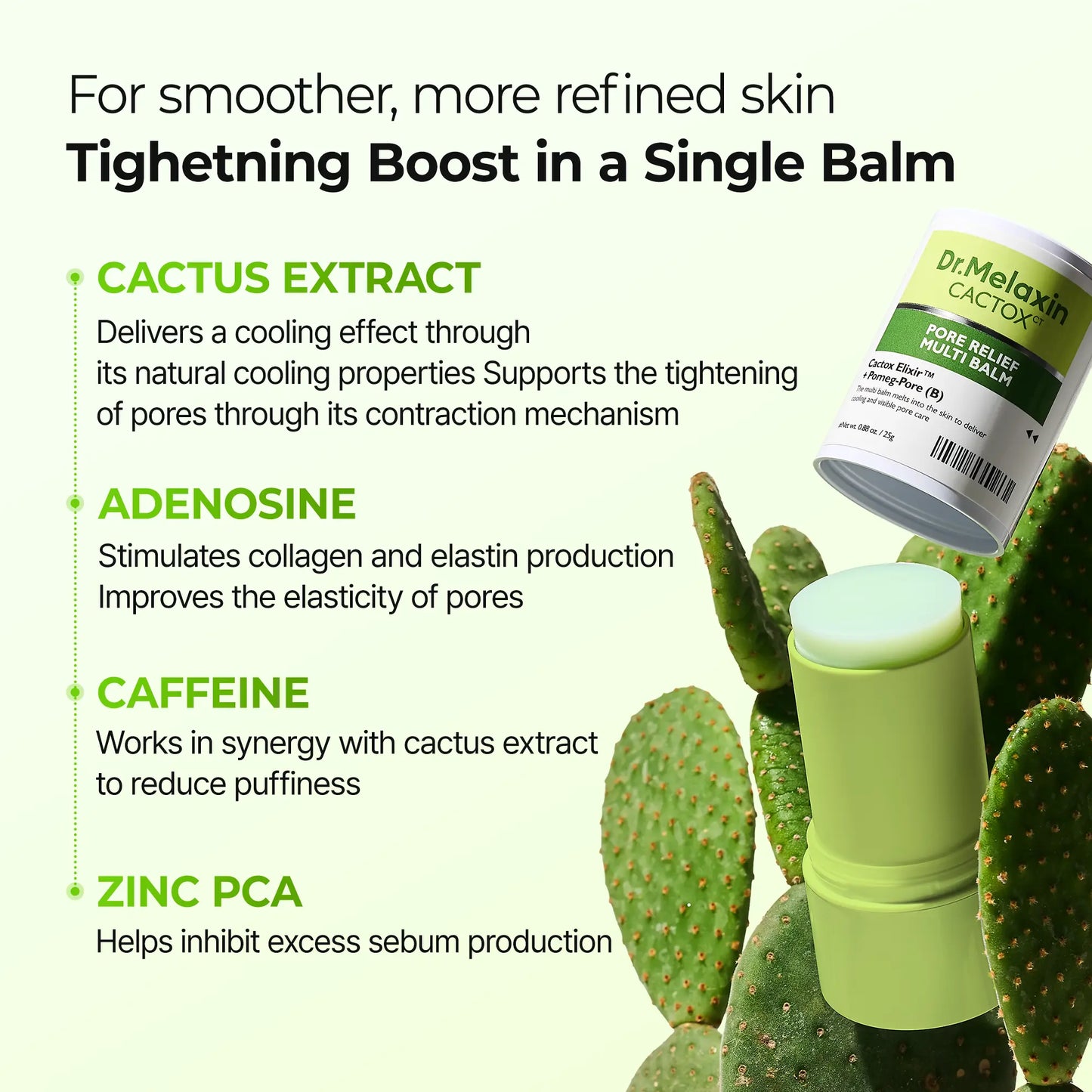 [Dr.Melaxin Official] CACTOX PORE RELIEF MULTI BALM with Cactus Cooling Reduce Puffiness & Pore Tightening for Visible Pore Care Skin Repair