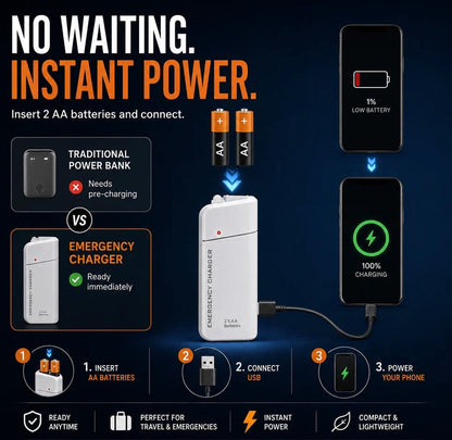 Portable Emergency Phone Charger AA Battery Powered Power Bank with LED Flashlight