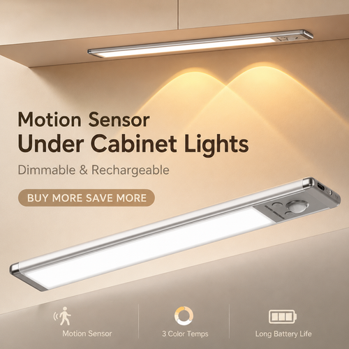 Motion Sensor Under Cabinet Lights - Dimmable & Rechargeable