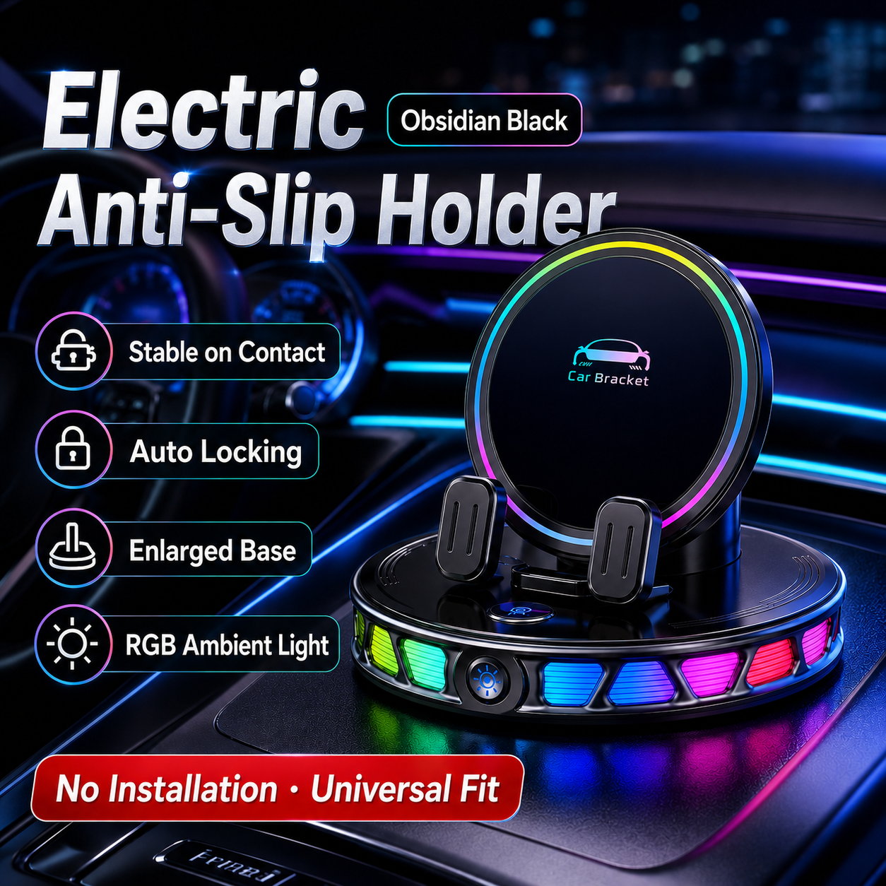 360° Rotating Wireless Charging Car Phone Mount with RGB Light
