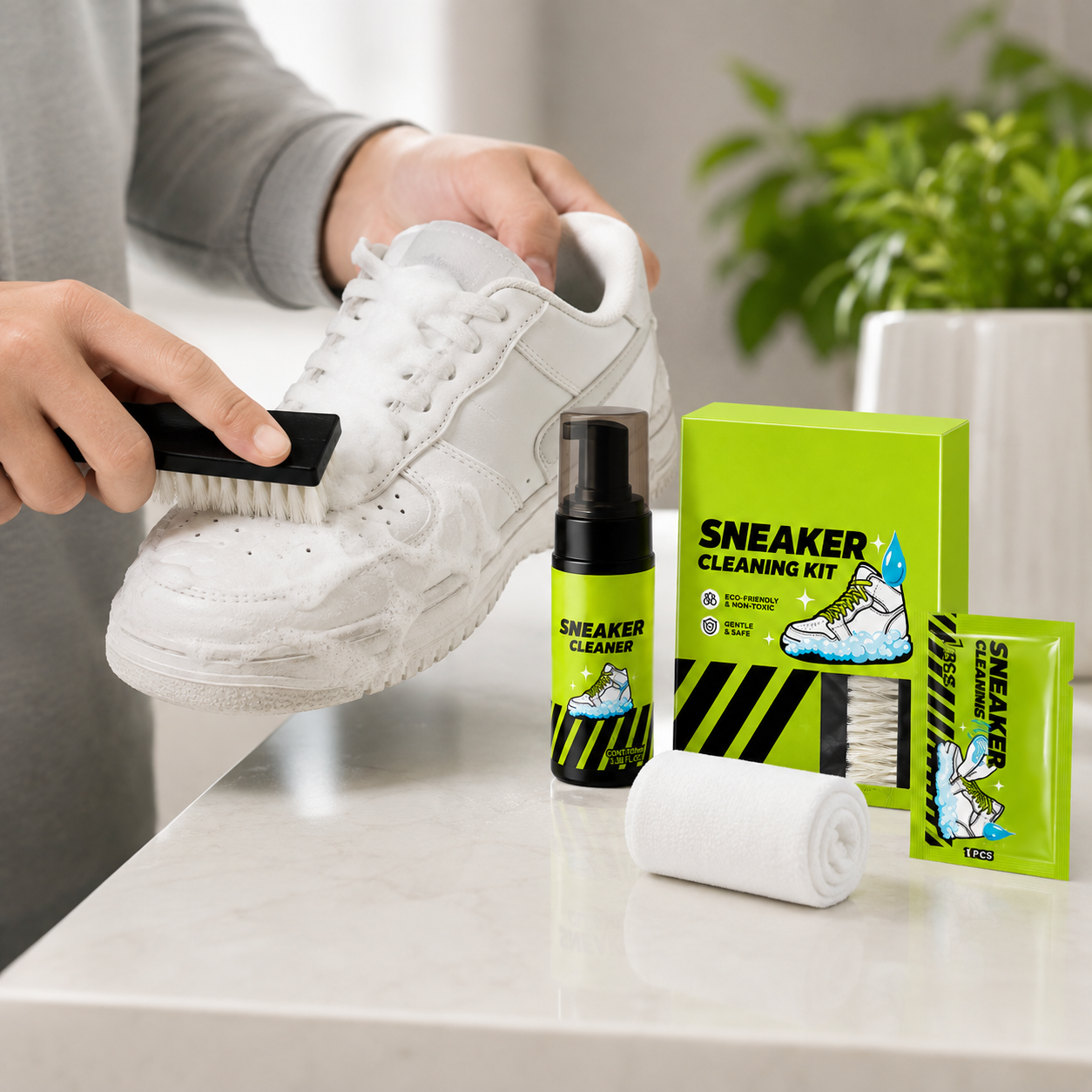 Complete Shoe Cleaning and Care Kit with Brushes and Stain Removal Wipes