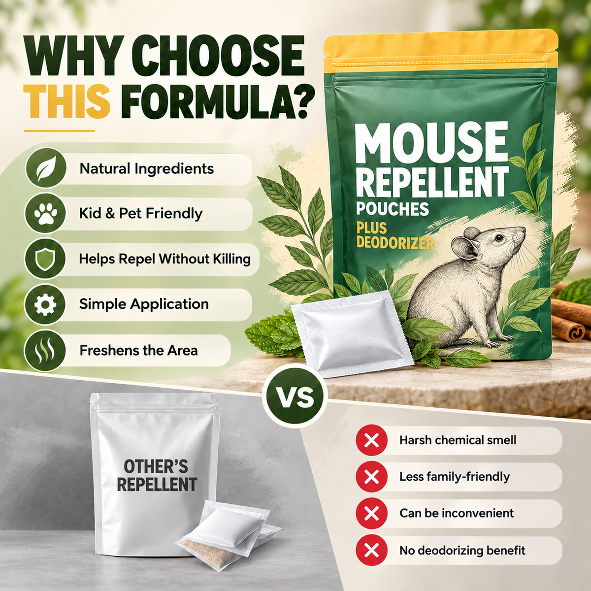 Mouse Repellent Pouches - Mouse Deterrents with Peppermint Oil
