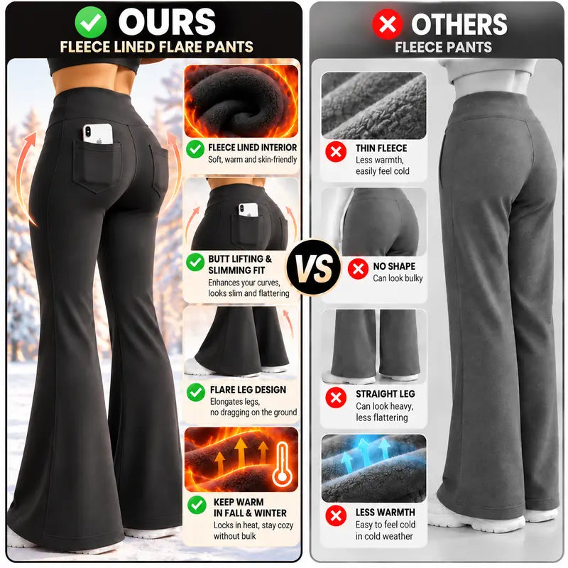 Women’s Fleece Lined Flare Leggings with Pockets