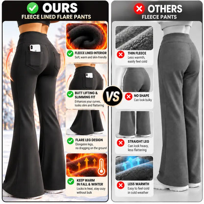 Women’s Fleece Lined Flare Leggings with Pockets