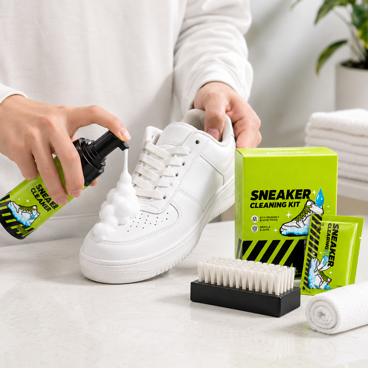 Complete Shoe Cleaning and Care Kit with Brushes and Stain Removal Wipes