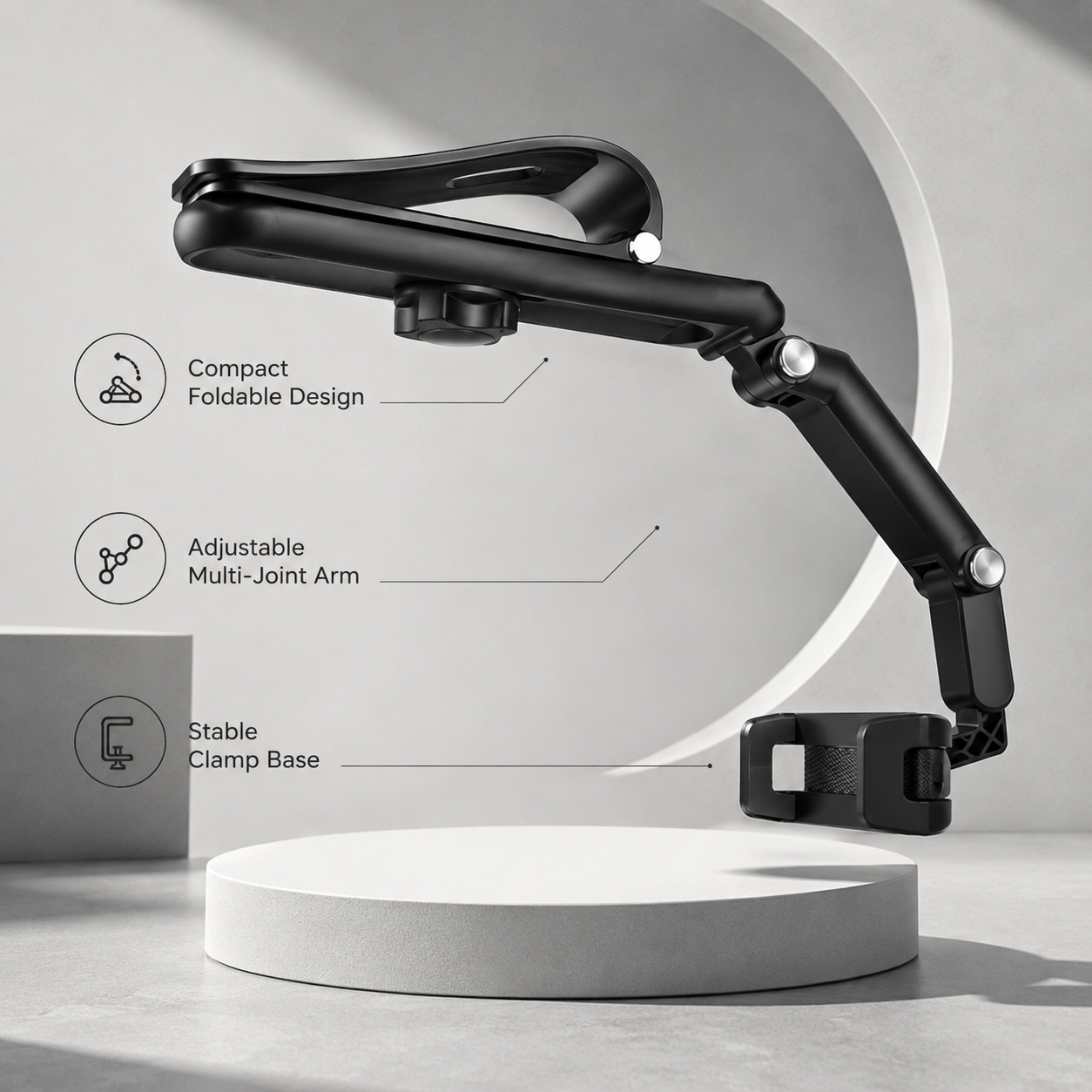 Long Arm 360 Rotating Car Phone Mount with Secure Clamp