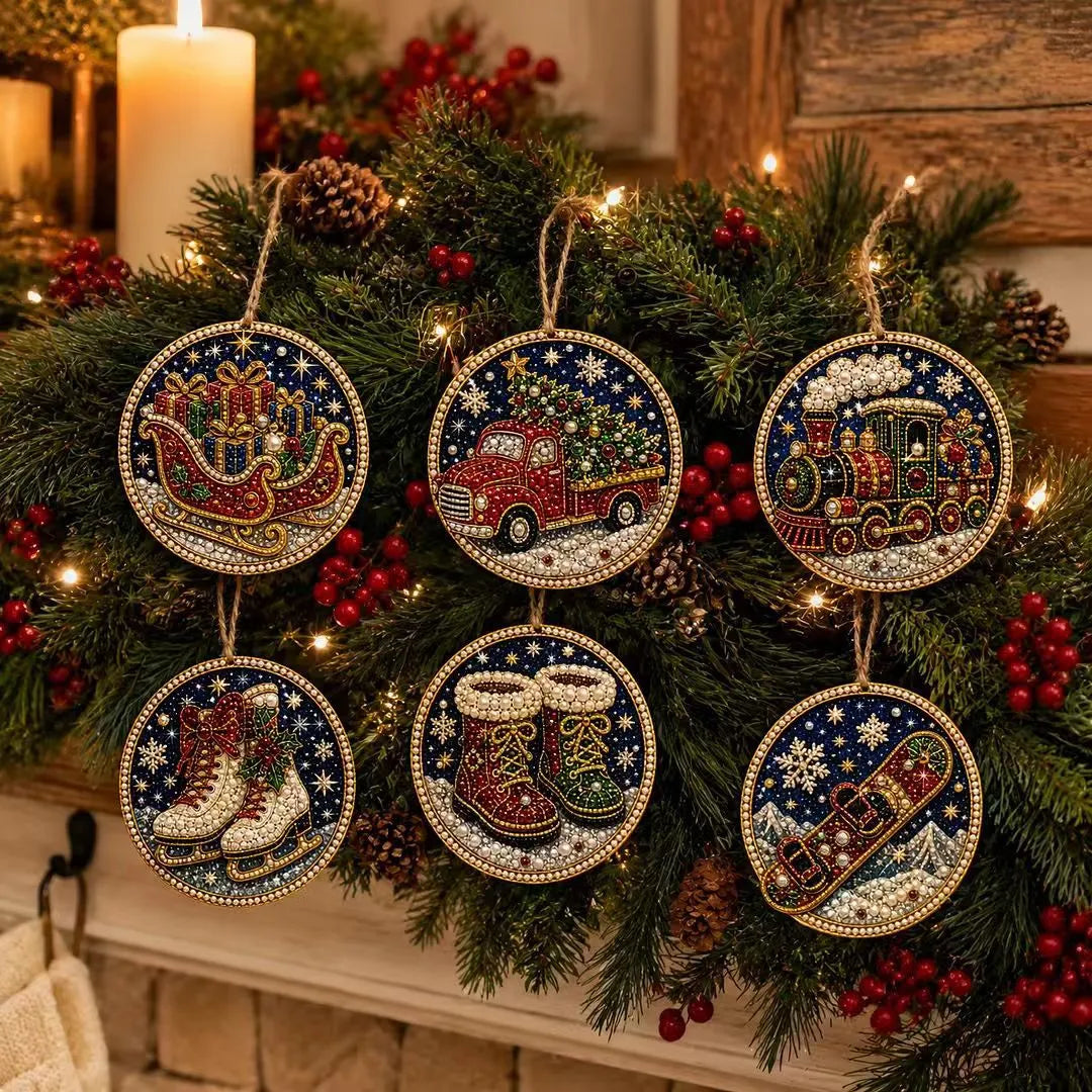 🎄🦌 6-Pack Christmas Diamond Painting Ornament Kit | Make Beautiful Hand‑Made Decorations🎁