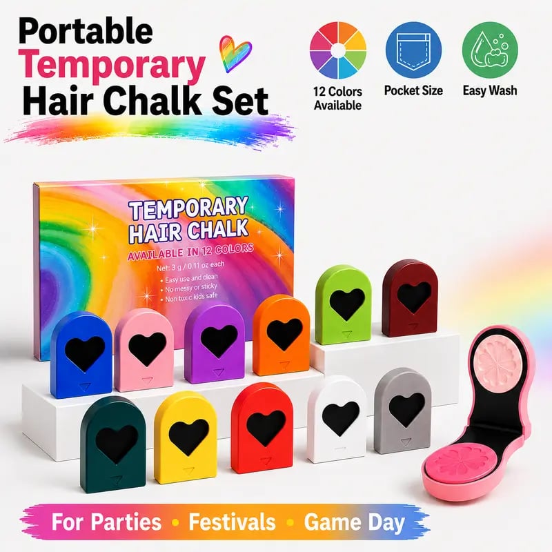 🎨 Washable Temporary Hair Chalk Set - Non-Toxic Gentle Formula