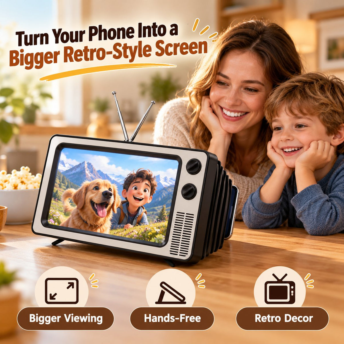📺 Retro TV Phone Screen Magnifier – Foldable 3D Video Enlarger & Desktop Stand