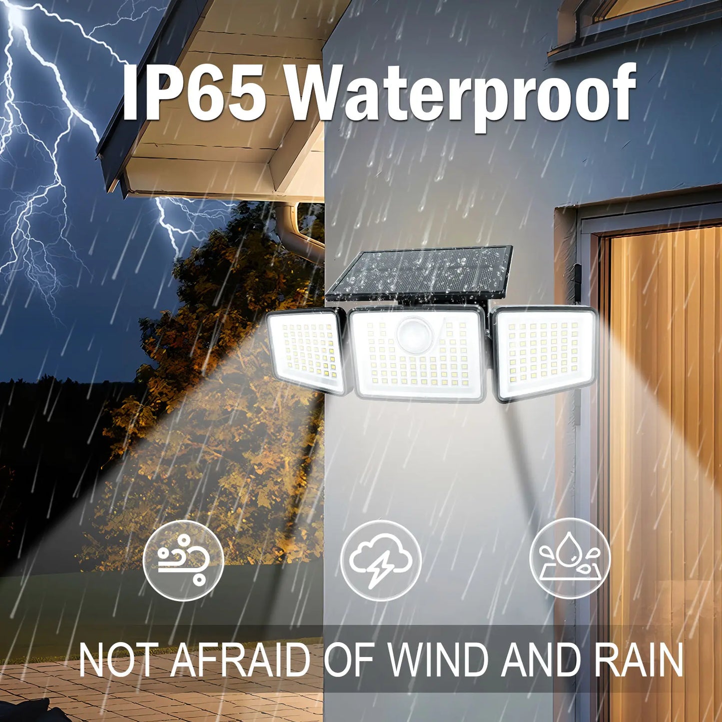 Daphino Solar Outdoor Security Spotlights, 2500LM 3-Head Dimmable Adjustable Wall Mount Lights with 3 Modes, IP65 Waterproof, 2 Years Warranty, for Garage, Festival Gift
