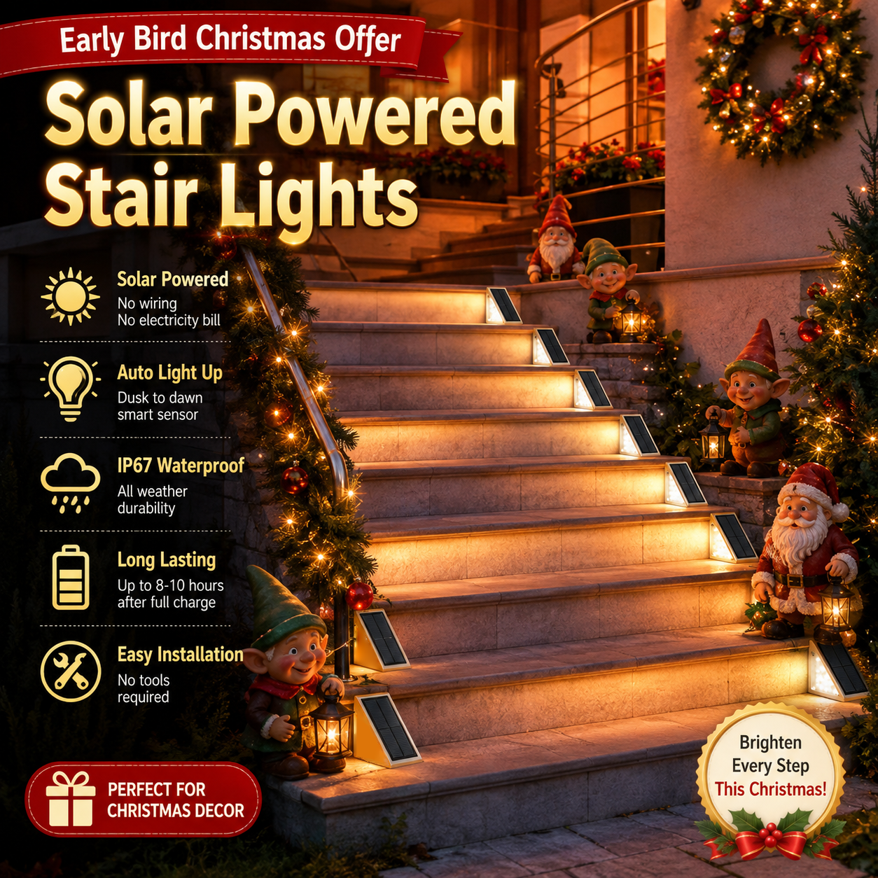 🎅Early Bird Christmas Sale - Solar Powered Stair Lights✨