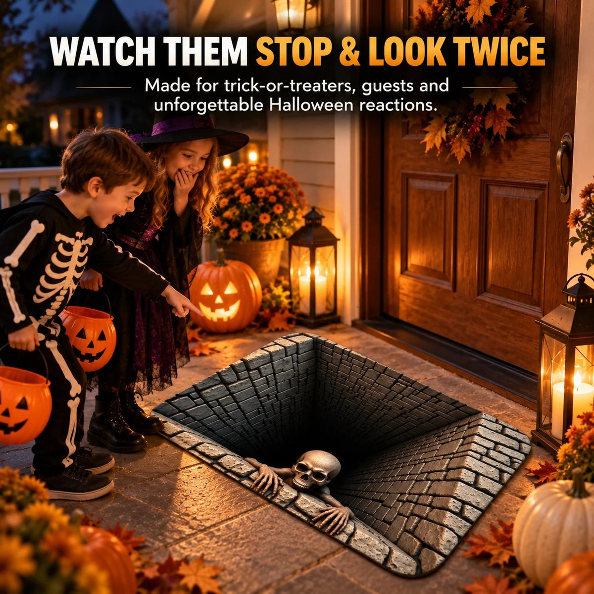 🎃 3D Halloween Horror Floor Mat – Spooky Skull Illusion Door Rug