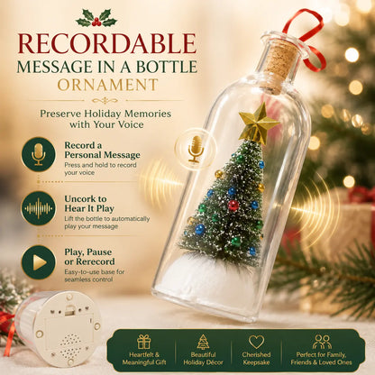 RUXACTY Recordable Christmas Message in a Bottle Ornament 8 Inch Voice Recording Holiday Keepsake with Playback Snowy Christmas Tree Scene Glass Bottle Decoration for Tree Home and Gift,back to school,back to school haul